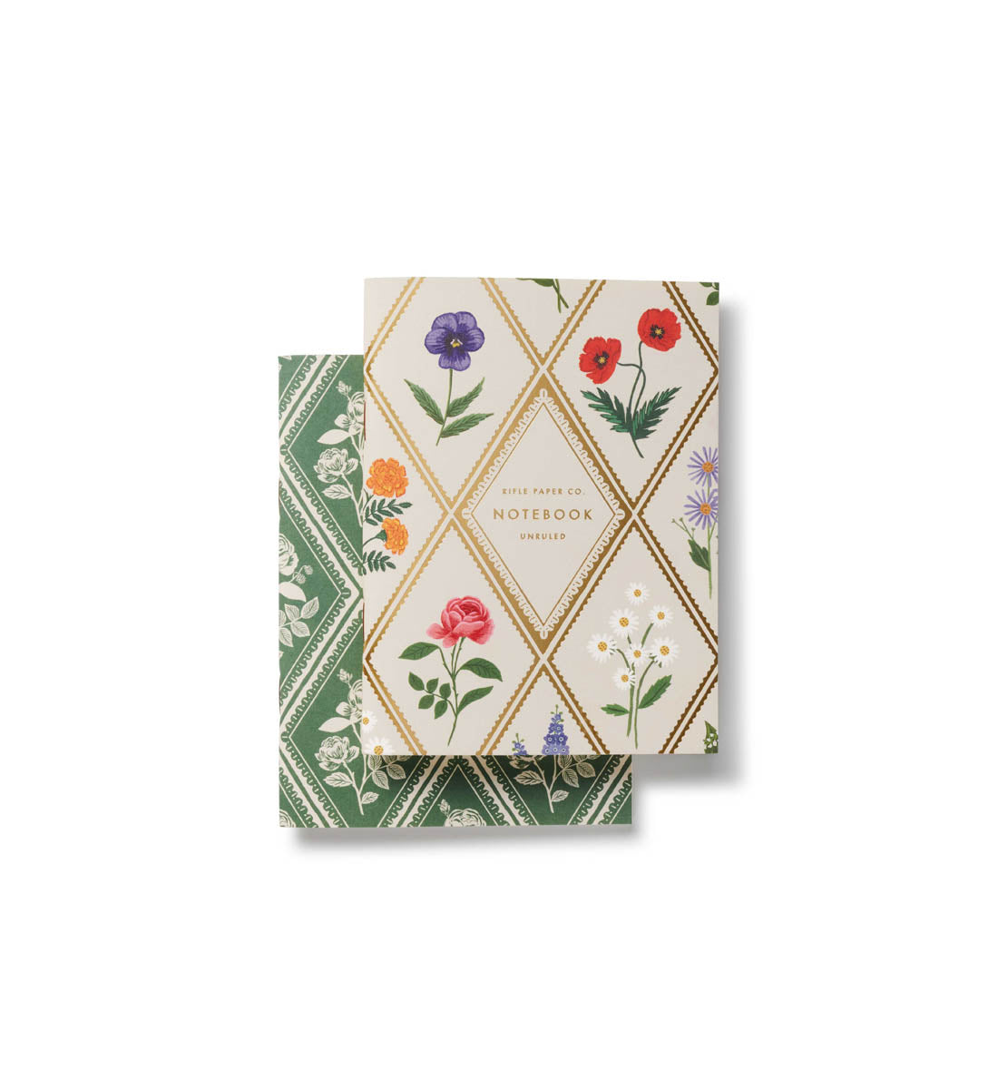 Duo carnets Motif Garden Study Rifle Paper Co. Blanc vert doré fleuri coloré cute tendance pratique
