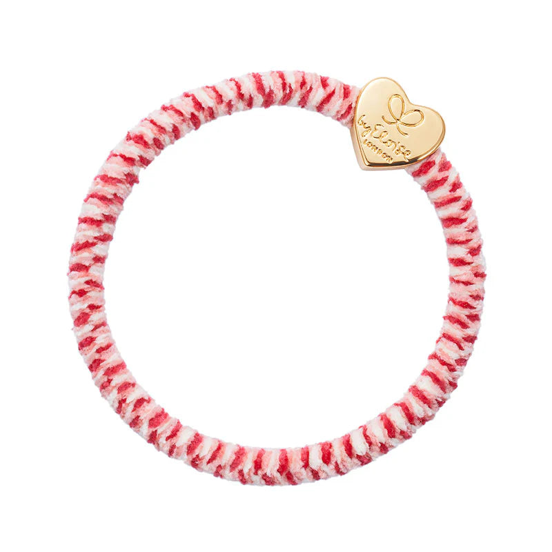 Élastique à Cheveux en Velours et Bracelet 2 en 1 Rose rouge blanc Charm coeur doré By Eloise