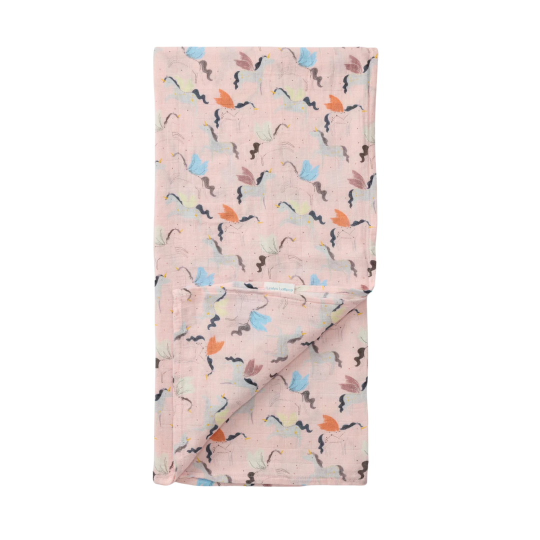 Mousseline emmaillotage, licornes, rose, bébé, mignon, Loulou Lollipop, Vancouver, canada