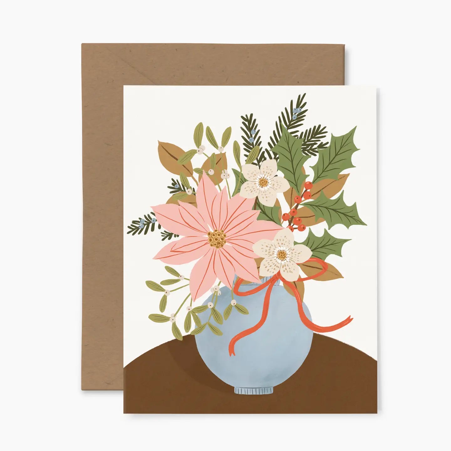 Carte, Noël, bouquet festif avec Poinsettia , Montréal, Canada, Papier Fleuri Co, célébration