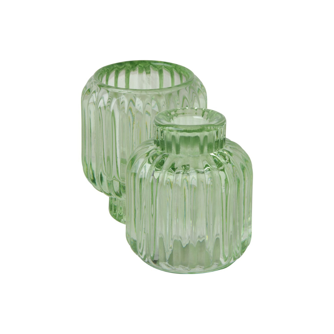 Bougeoir verre cannelé réversible Vert pâle IHR tendance