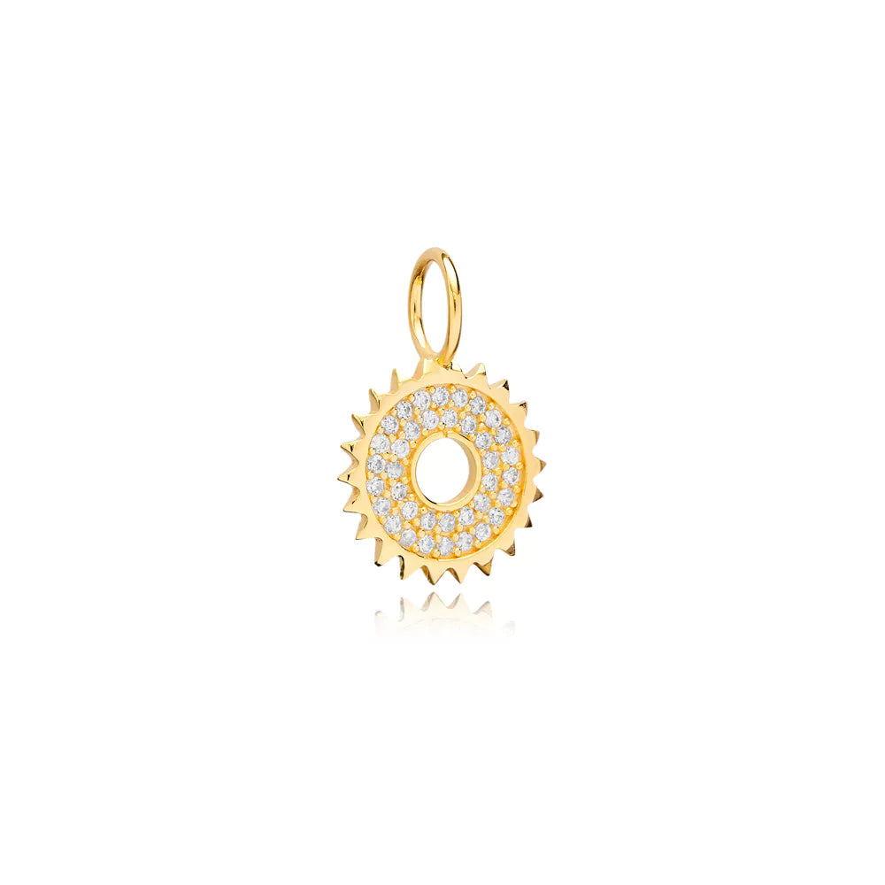 Charm soleil collier pendentif zircon pavé argent Sterling placage or