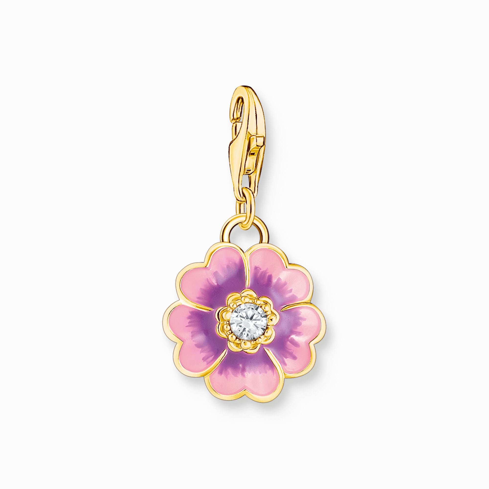 Breloque Charm Thomas Sabo argent sterling plaquée or fleur style mode bijoux bracelet zircon violet rose blanc