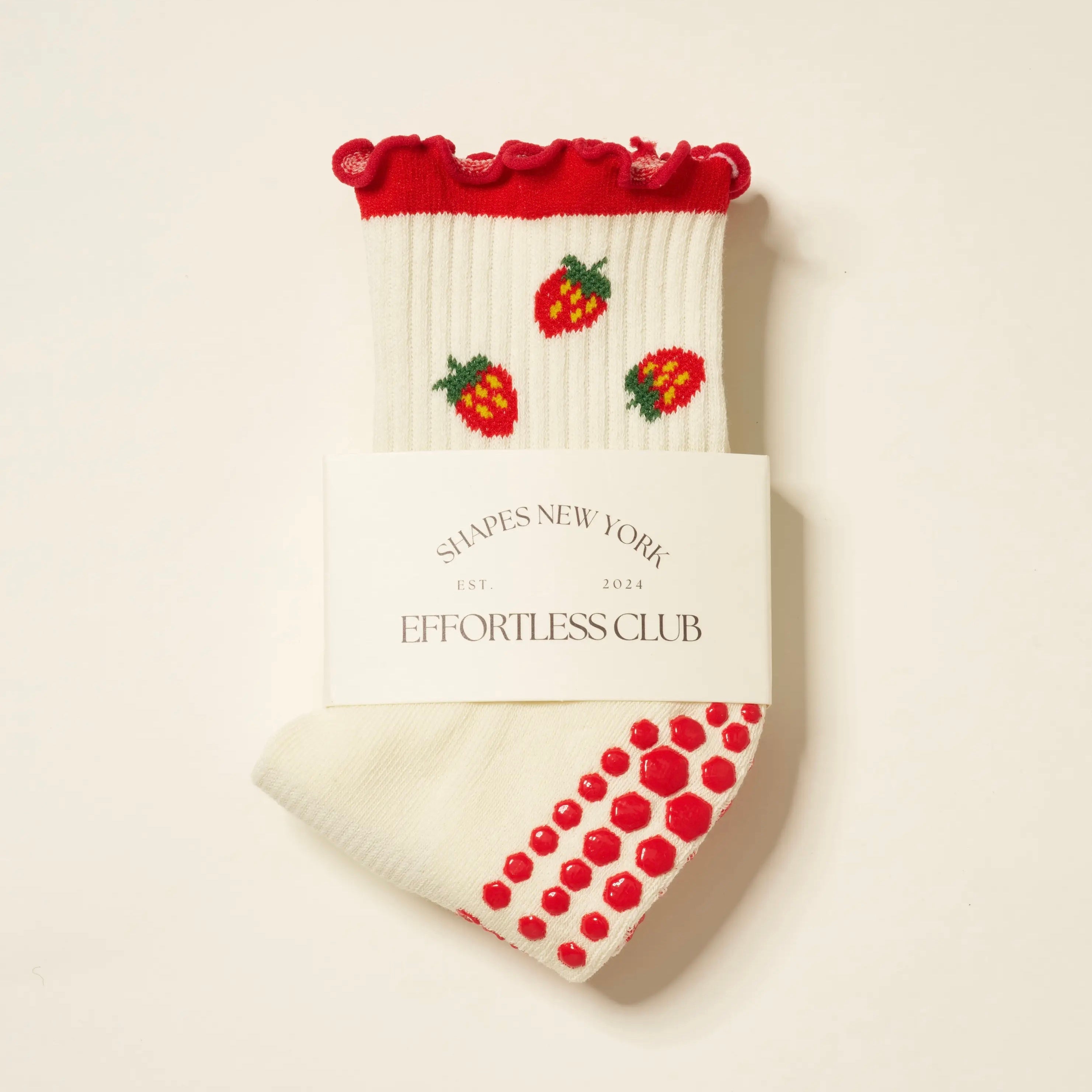 Chaussettes antidérapantes Fraises Effortless Club pilates rouge tendance cute shapes New York