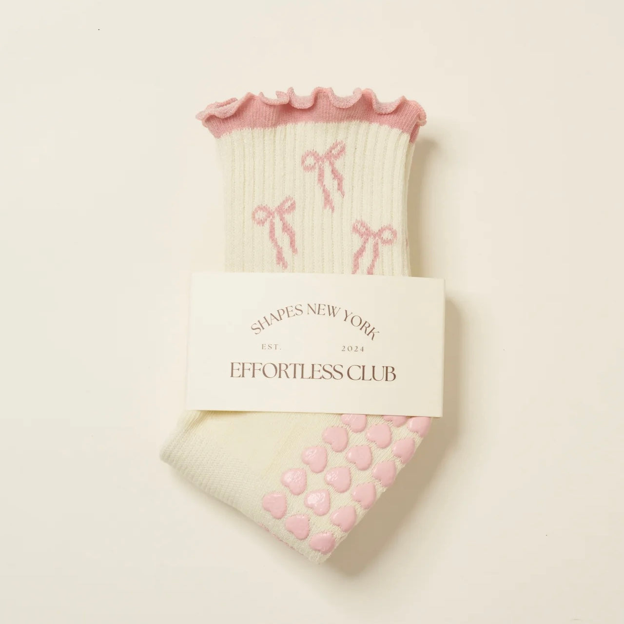 Chaussettes antidérapantes yoga pilates Noeud rose coton