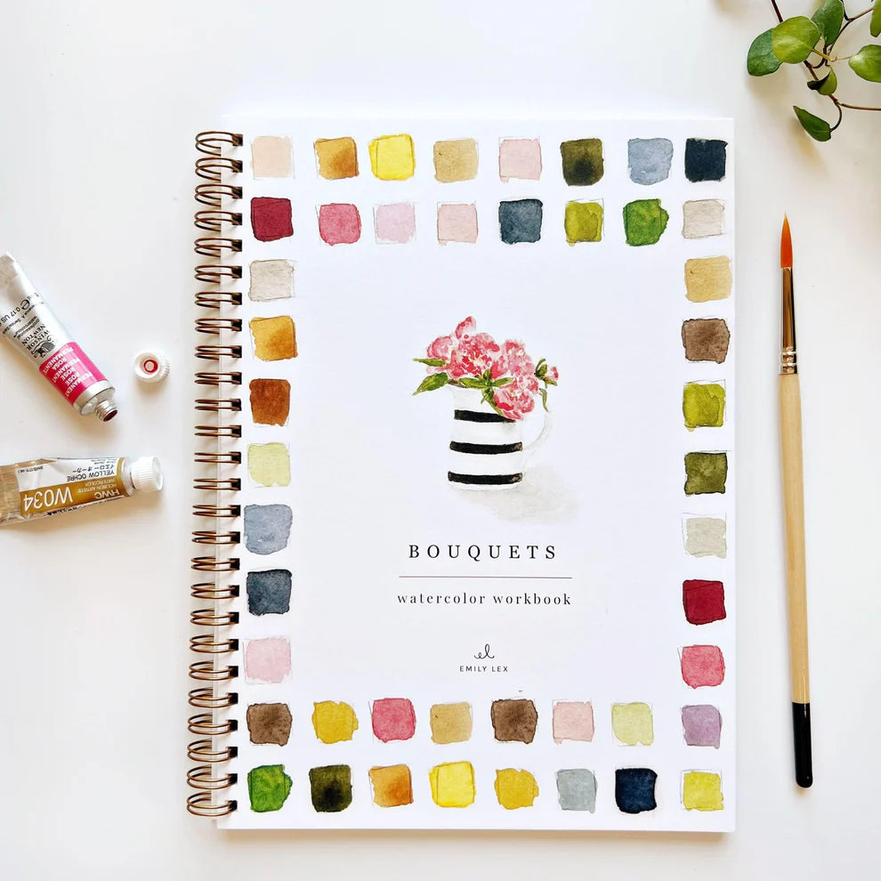 Cahier d’aquarelle coloriage peinture fleurs colorées Bouquets Emily Lex Studio passe-temps passion