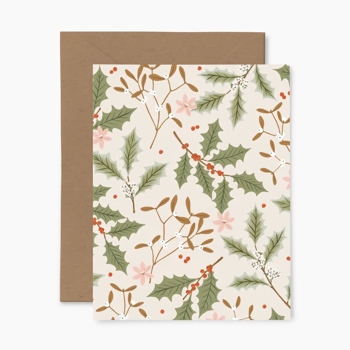 Carte, Noël, branches de gui et de houx, Montréal, Canada, Papier Fleuri Co, célébration