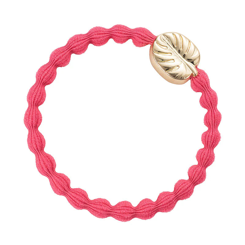 Élastique bracelet bulle By Eloise Charm feuille monstera doré rose néon