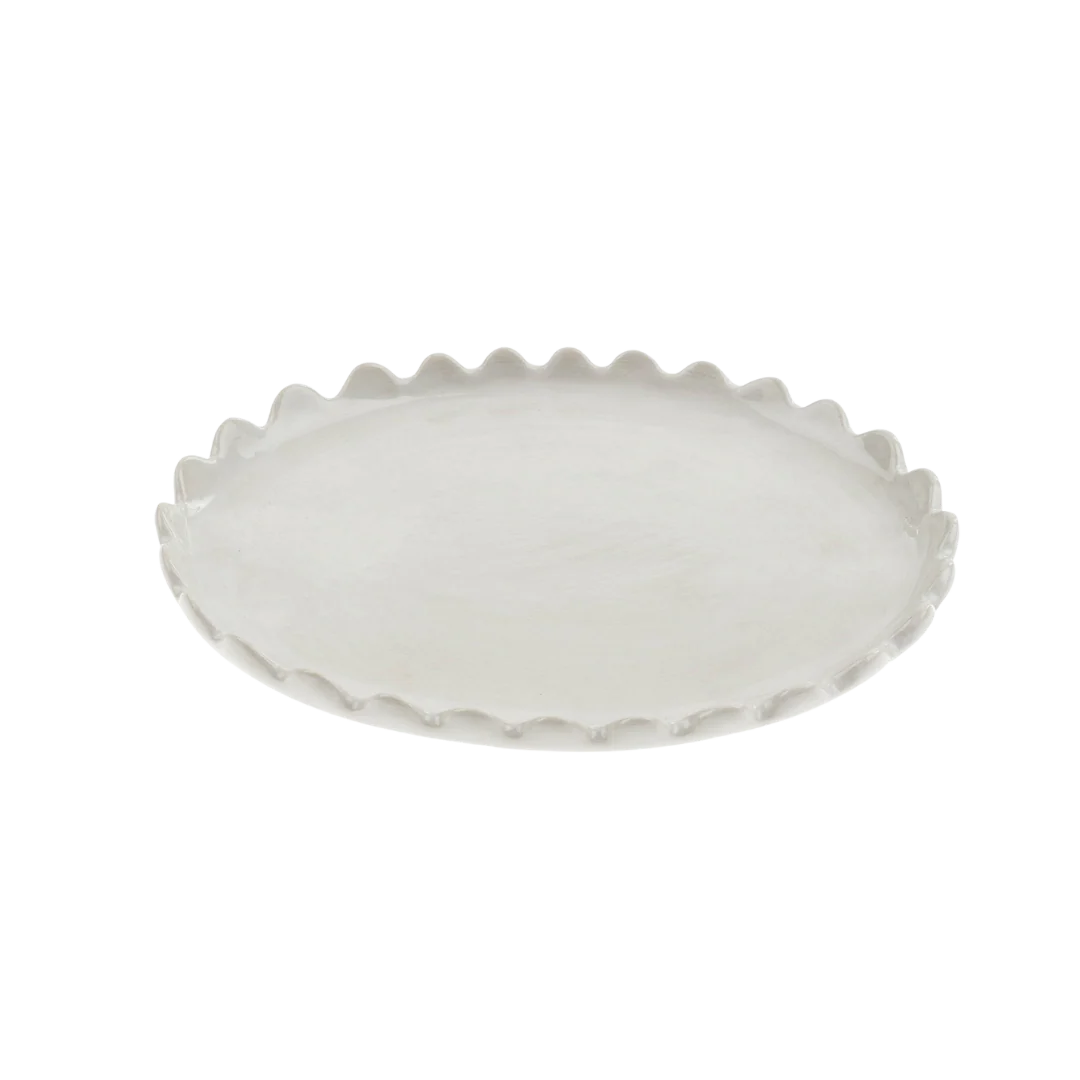 Assiette, grès, scalloped, blanc, tendance, original, moderne, indaba