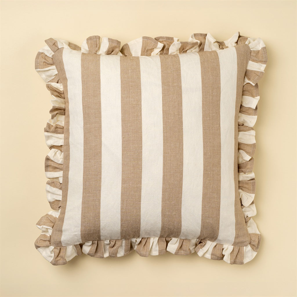 Coussin décoratif 20x20 Rayures Cabana volant Beige sable Indaba Trading cute déco mode