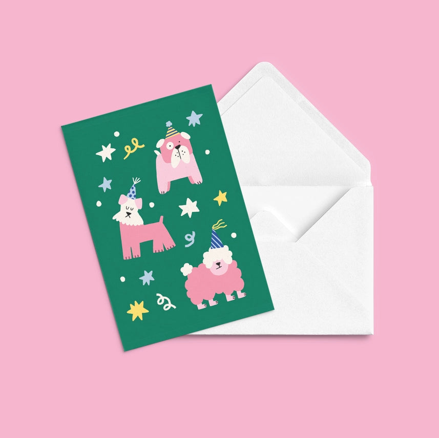 Carte de souhait Chiens d’anniversaire Anne-Julie Dudemaine vert