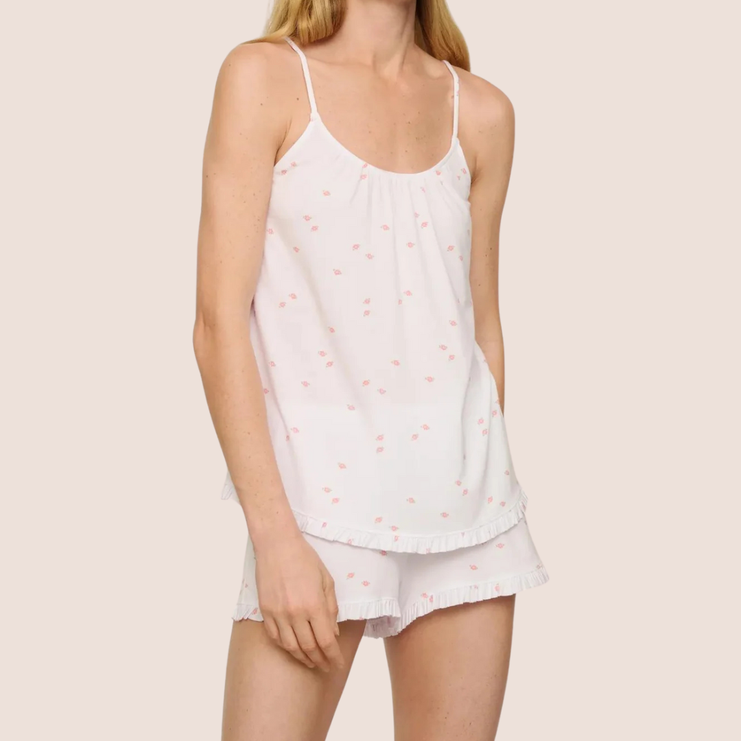 Pyjama, tencel, camisole & short, été, blanc, saumon, eberjey, écologique