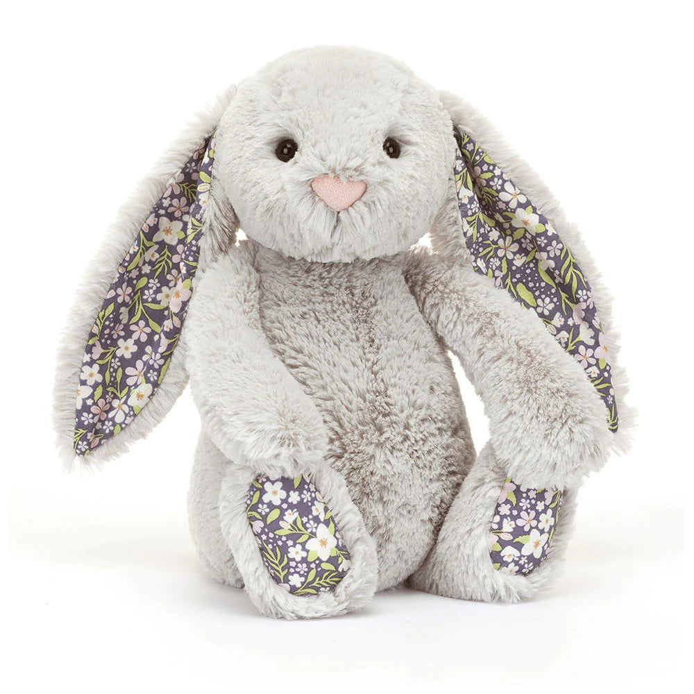 Jellycat toutou doudou peluche mignon jouet lapin gris Bashful Blossom bloom