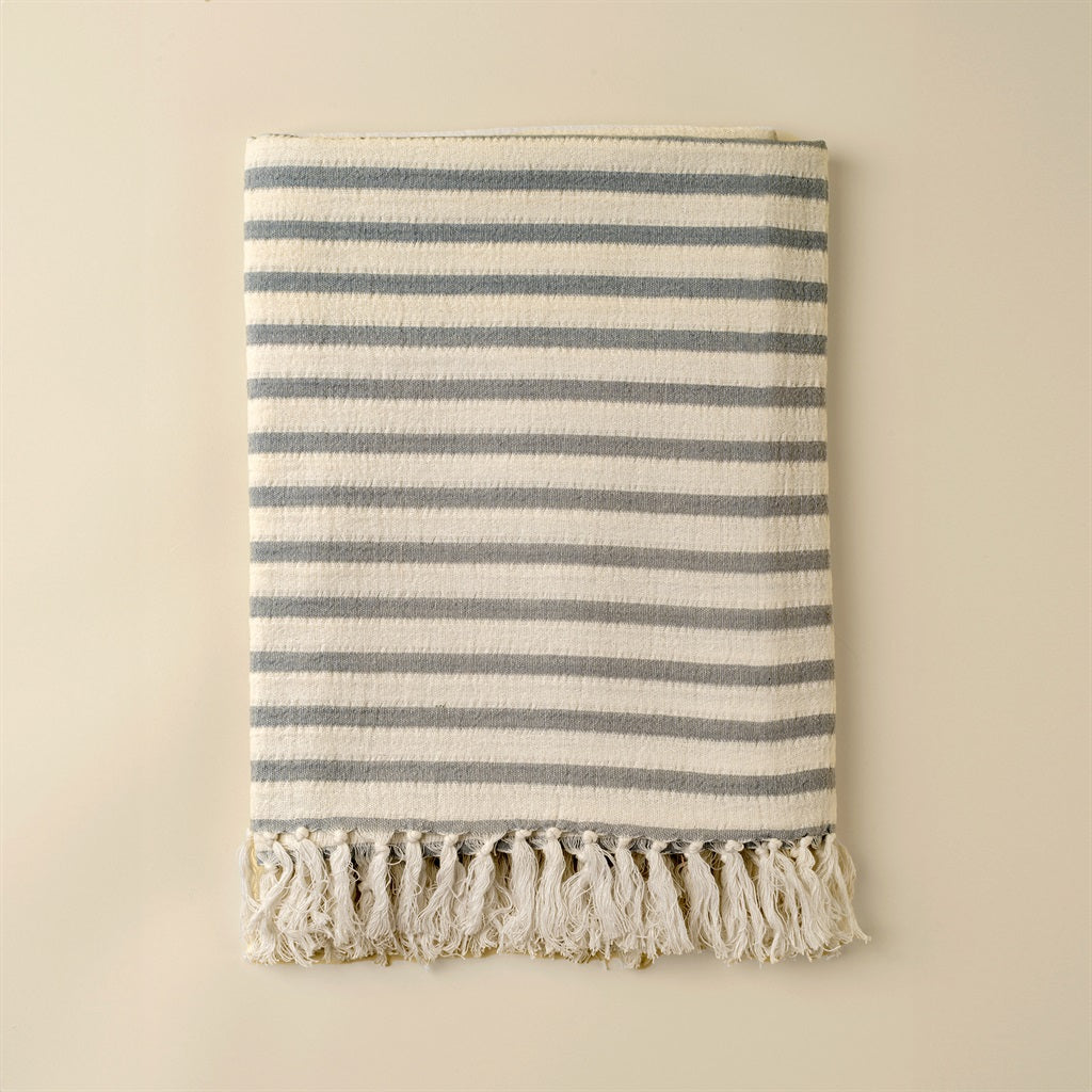 Jeté coton rayures bleues Castaway Indaba Trading mode tendance