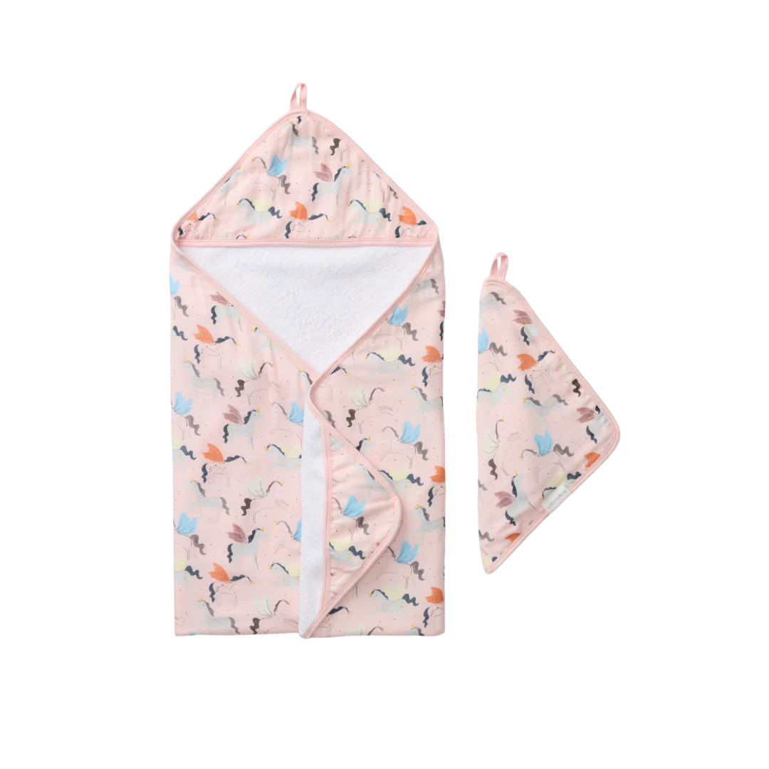 Ensemble serviette débarbouillette, licorne, bébé, mignon, rose, Loulou Lollipop, Vancouver, Canada
