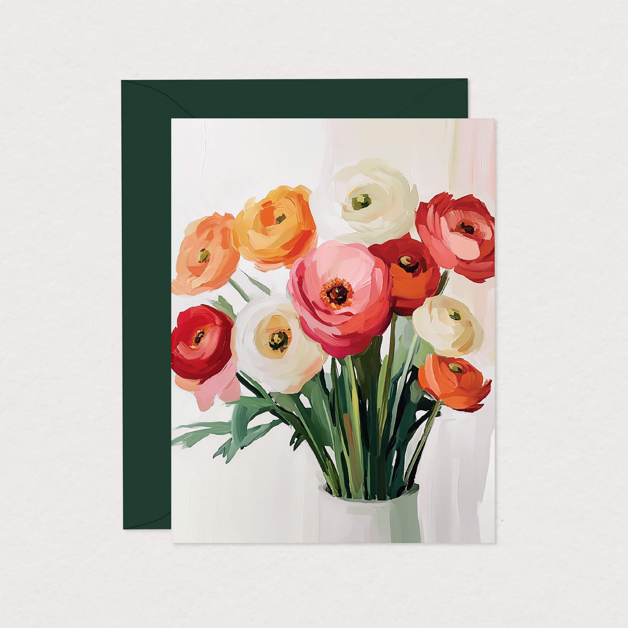 Carte de souhaits Bouquet de Renoncules Mimosa Design cute tendance rouge rose fête