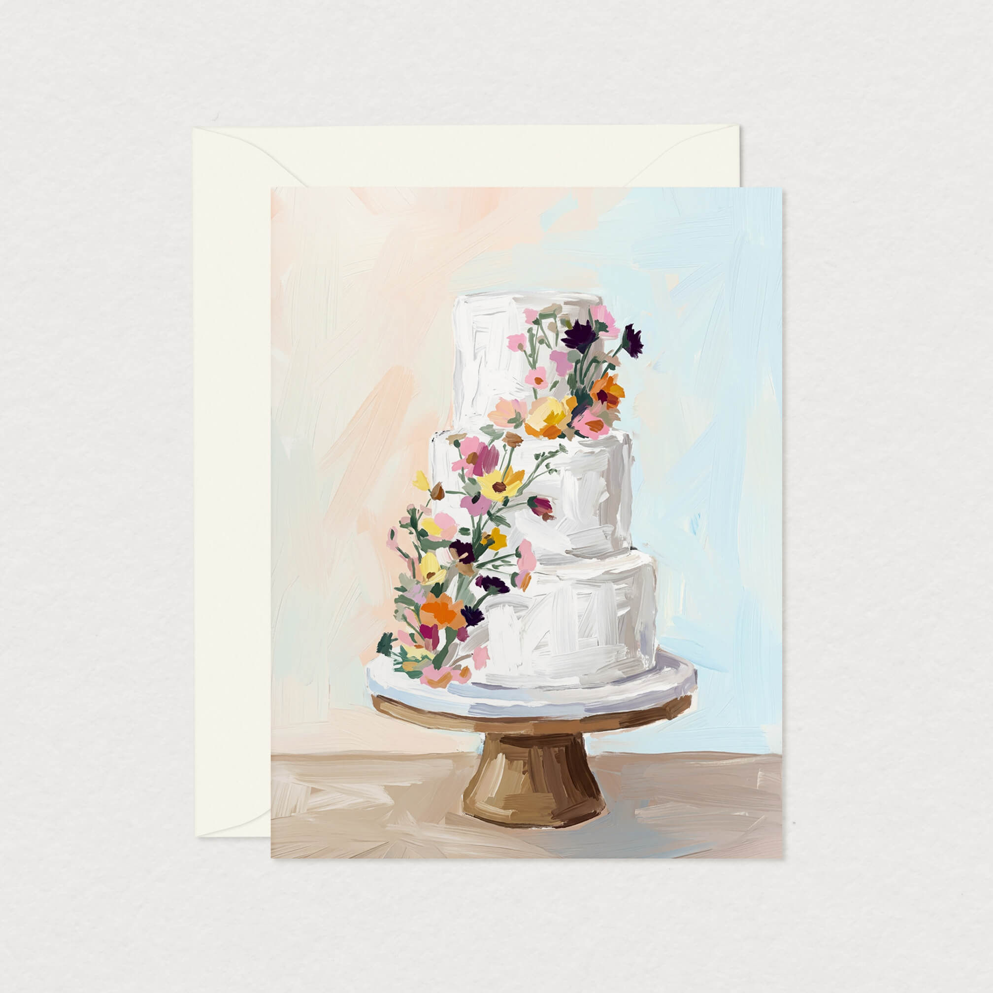 Carte de souhaits Noces sucrées Mimosa Design mariage gâteau fleuri