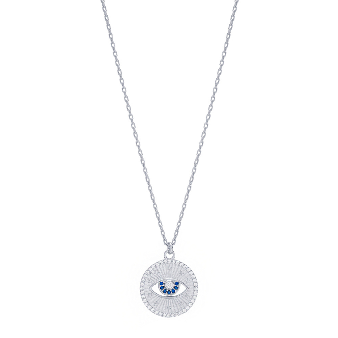 Collier pendentif evil eye argent sterling 925 bleu