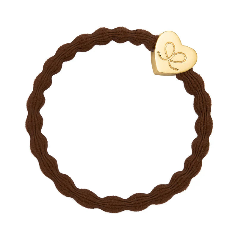 Élastique bracelet bulle By Eloise Charm brun foncé chocolat coeur doré