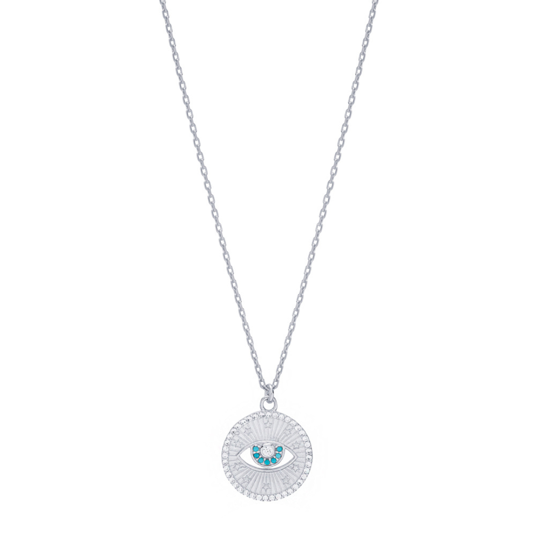 Collier pendentif evil eye argent sterling 925 turquoise