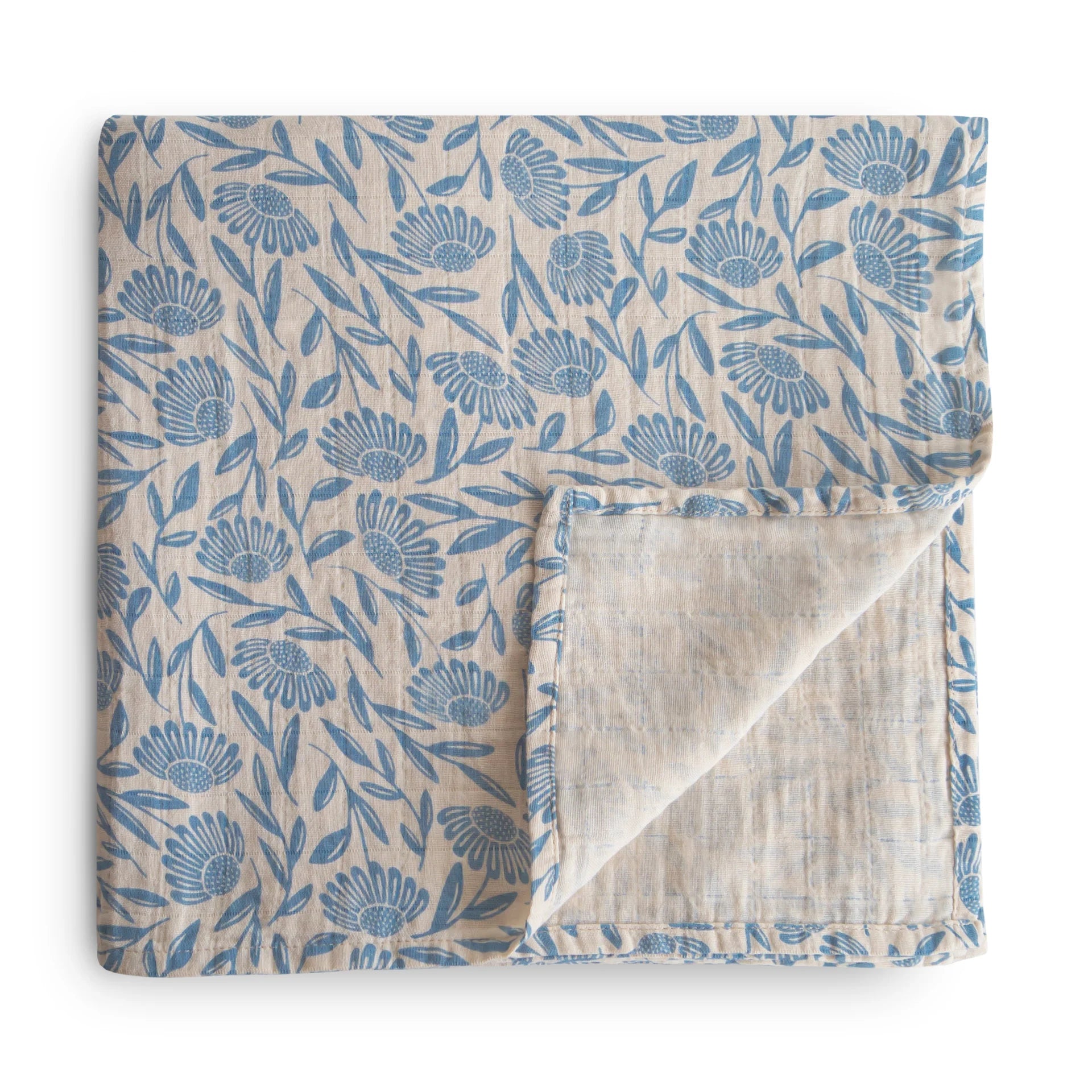 Couverture mousseline bébé Mushie Fleurs bleues