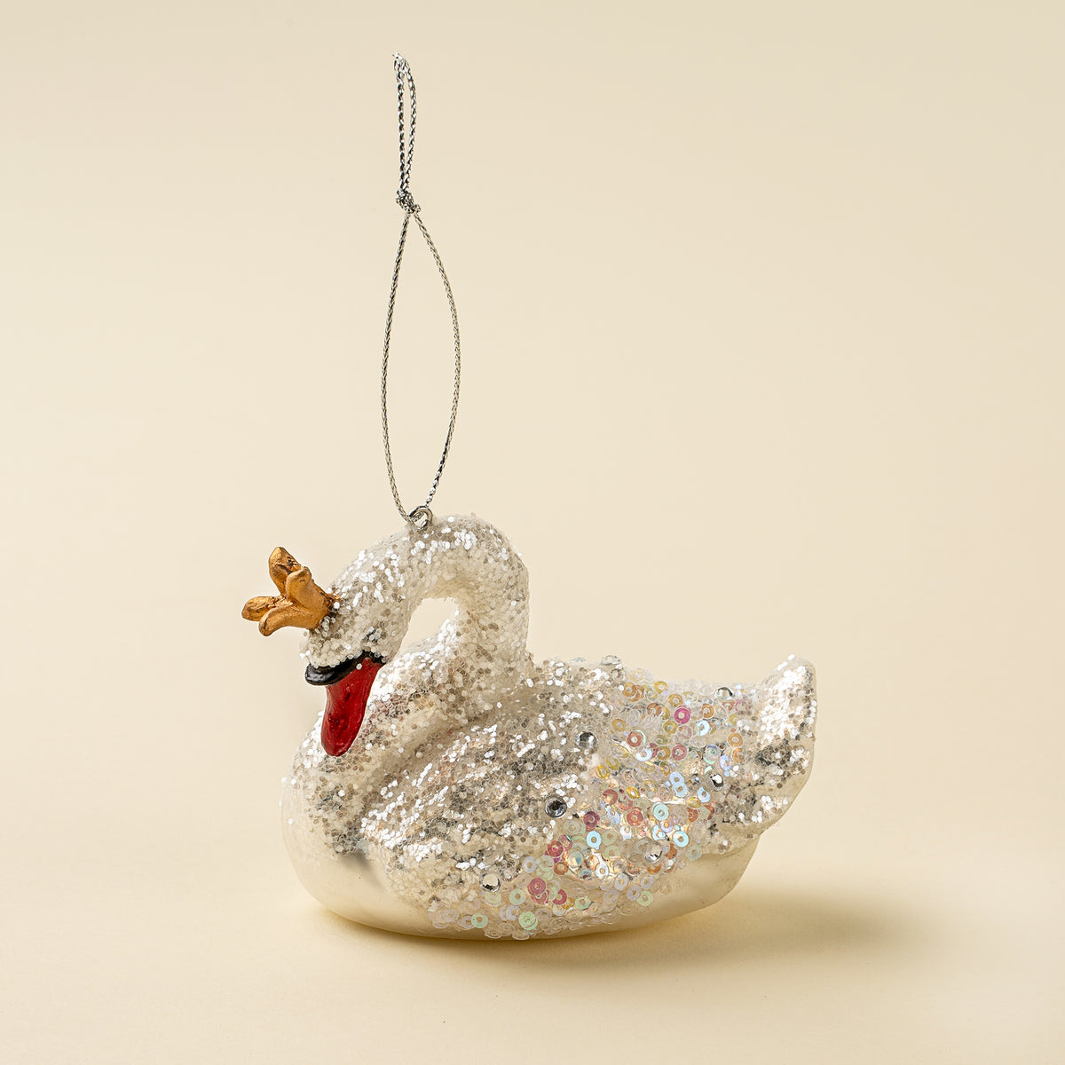 Ornement Noël cygne verre soufflé brillant cadeau Indaba
