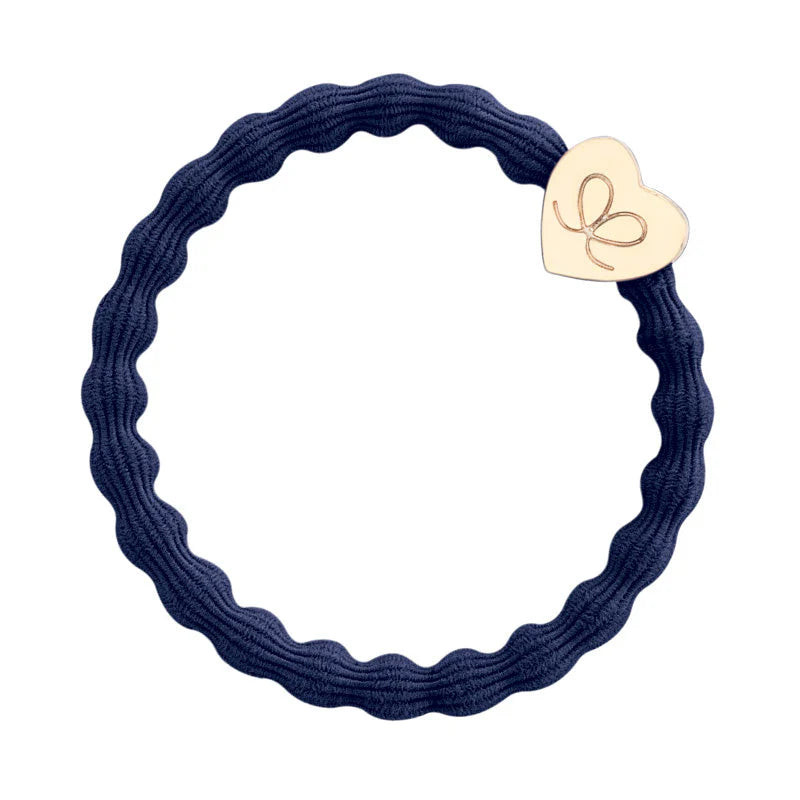 Élastique à cheveux By Eloise bleu marine coeur or
