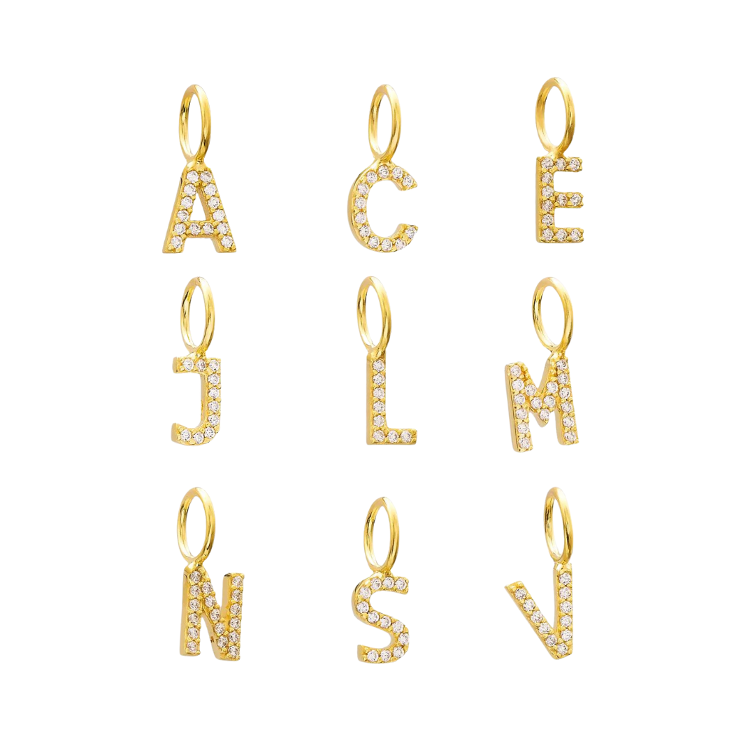 Charm breloque lettre alphabet initiale argent Sterling zircon placage or