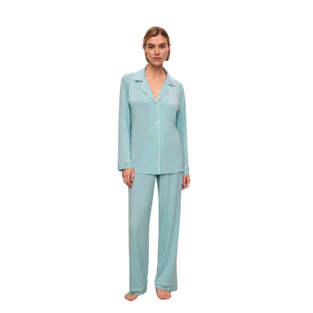Pyjama long Gisèle canal blue Eberjey tencel confort écologique sommeil