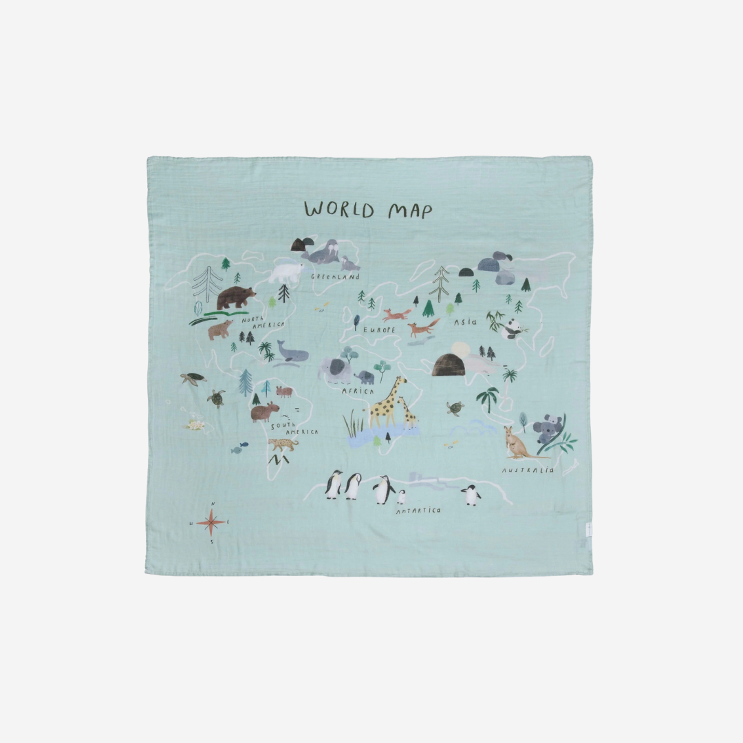 mousseline Emaillotage carte du monde bleu bébé loulou Lollipop