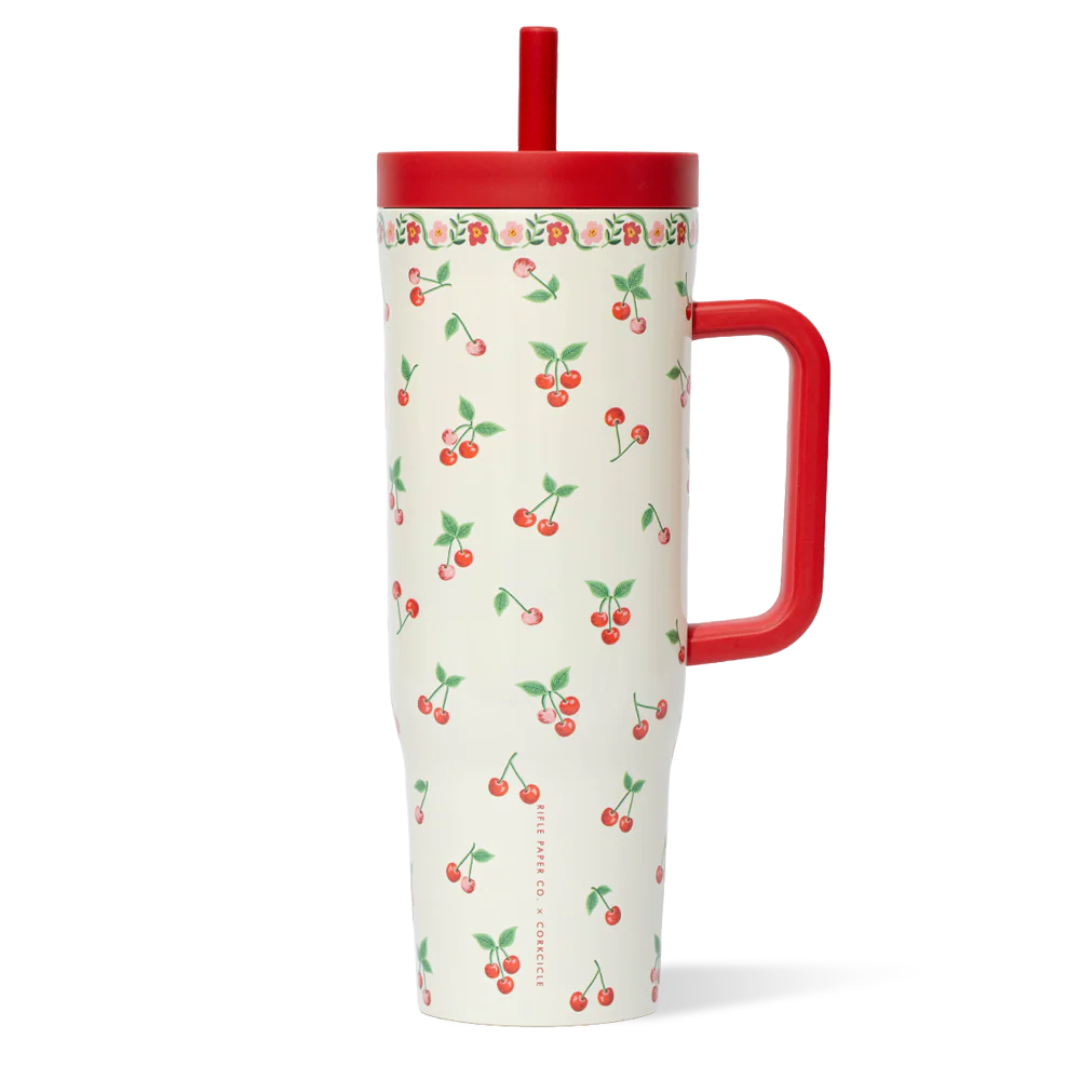 Tasse Cruiser 40 oz Cerises Corkcicle × Rifle Paper Co. Rouge vert blanc mode cute tendance