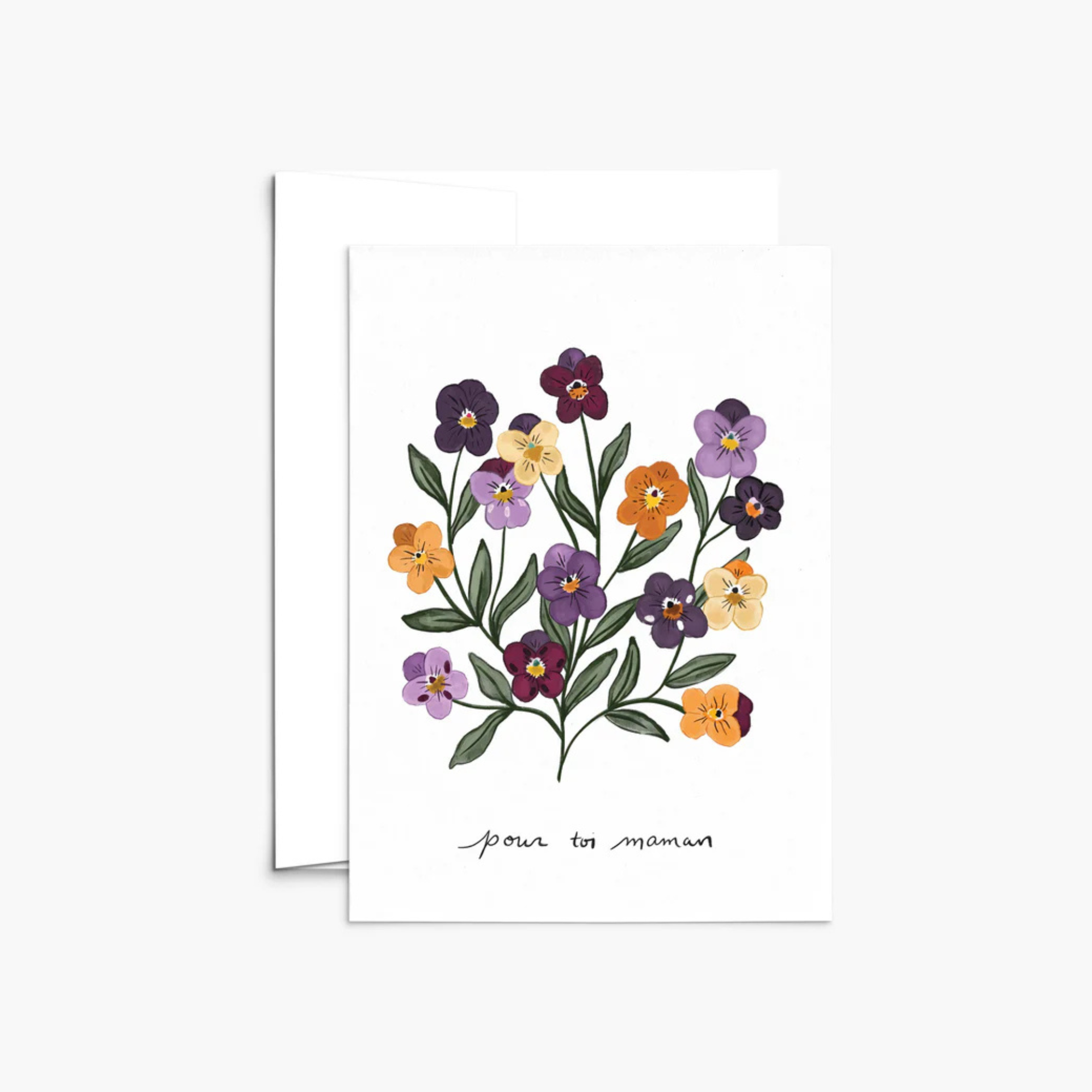 Carte de souhaits « Une pensée pour maman » Mimi & August bouquet fleurs