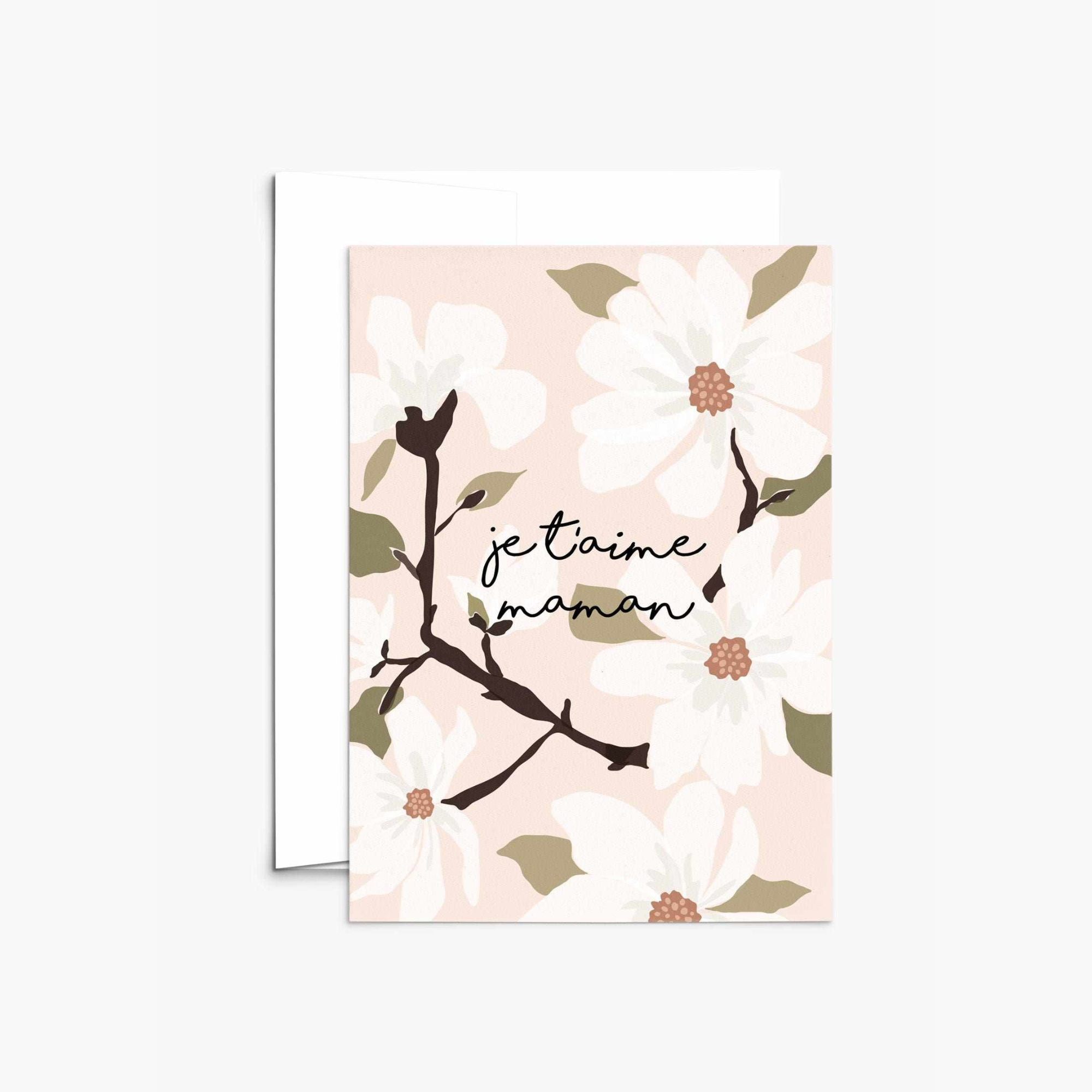 Carte de souhaits « Je t'aime maman » Mimi & August fleurs blanche rose