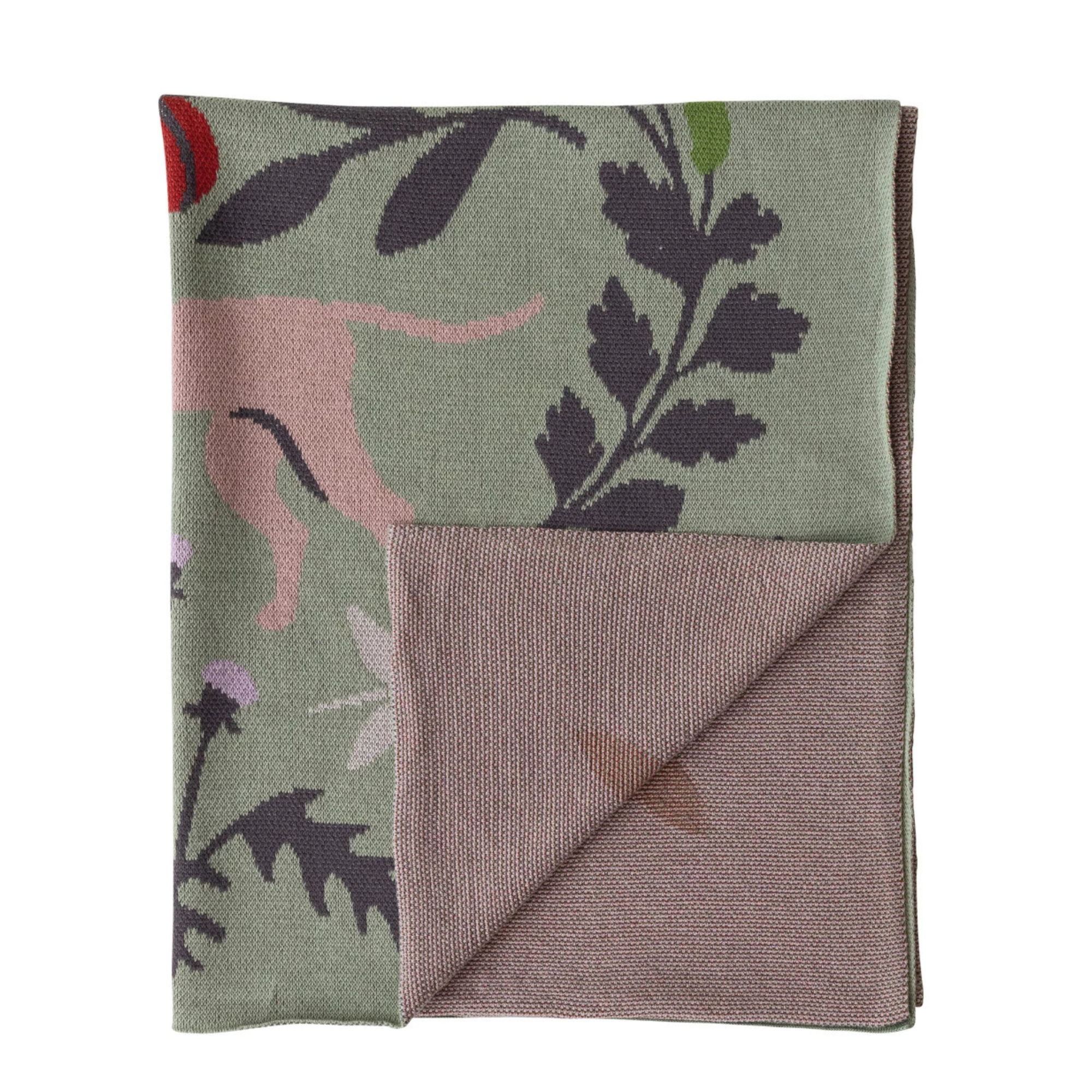 couverture bébé tricot fleur botanique animaux chien vert sauge rose creative co-op coton doux