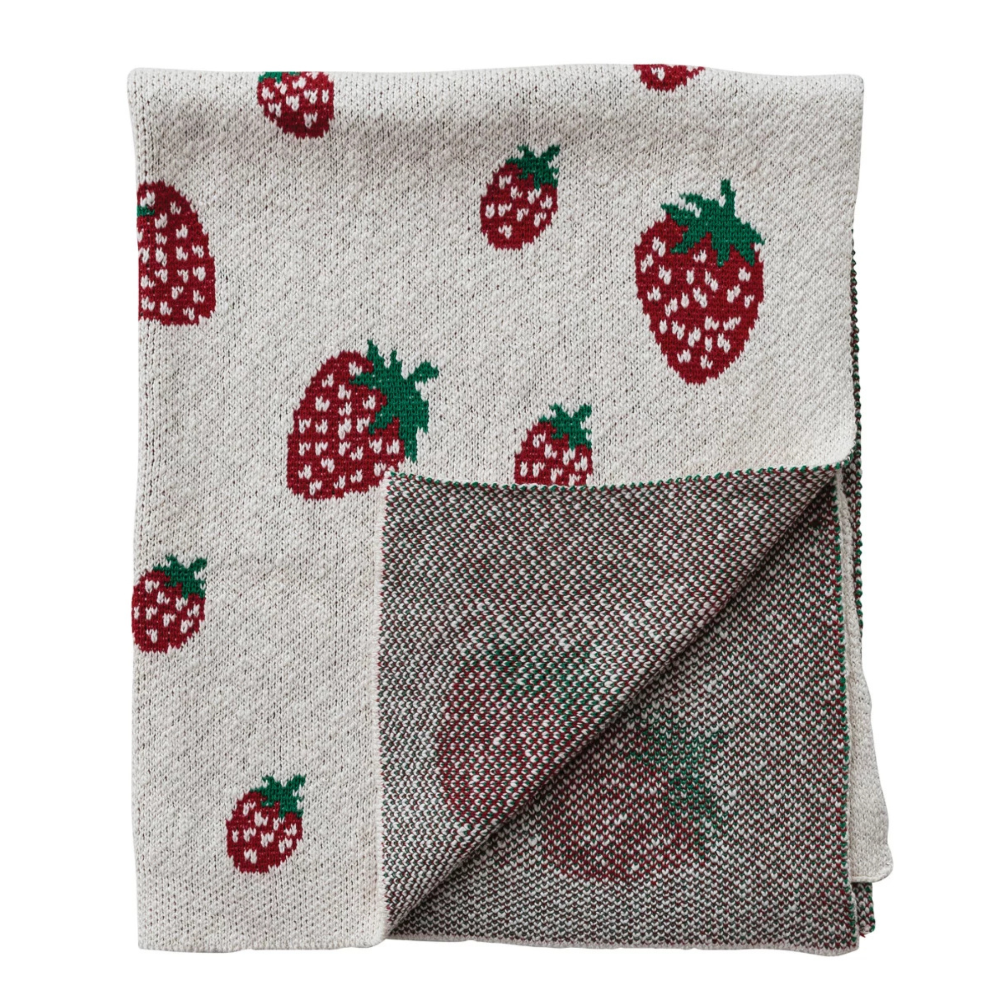 couverture bébé tricot coton fraise rouge creative co-op doux