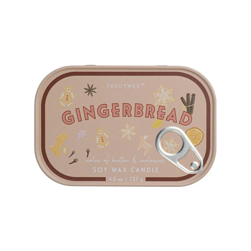 Bougie Gingerbread Tin Paddywax Noël cadeau hivers cute tendance chandelle pain d’épices