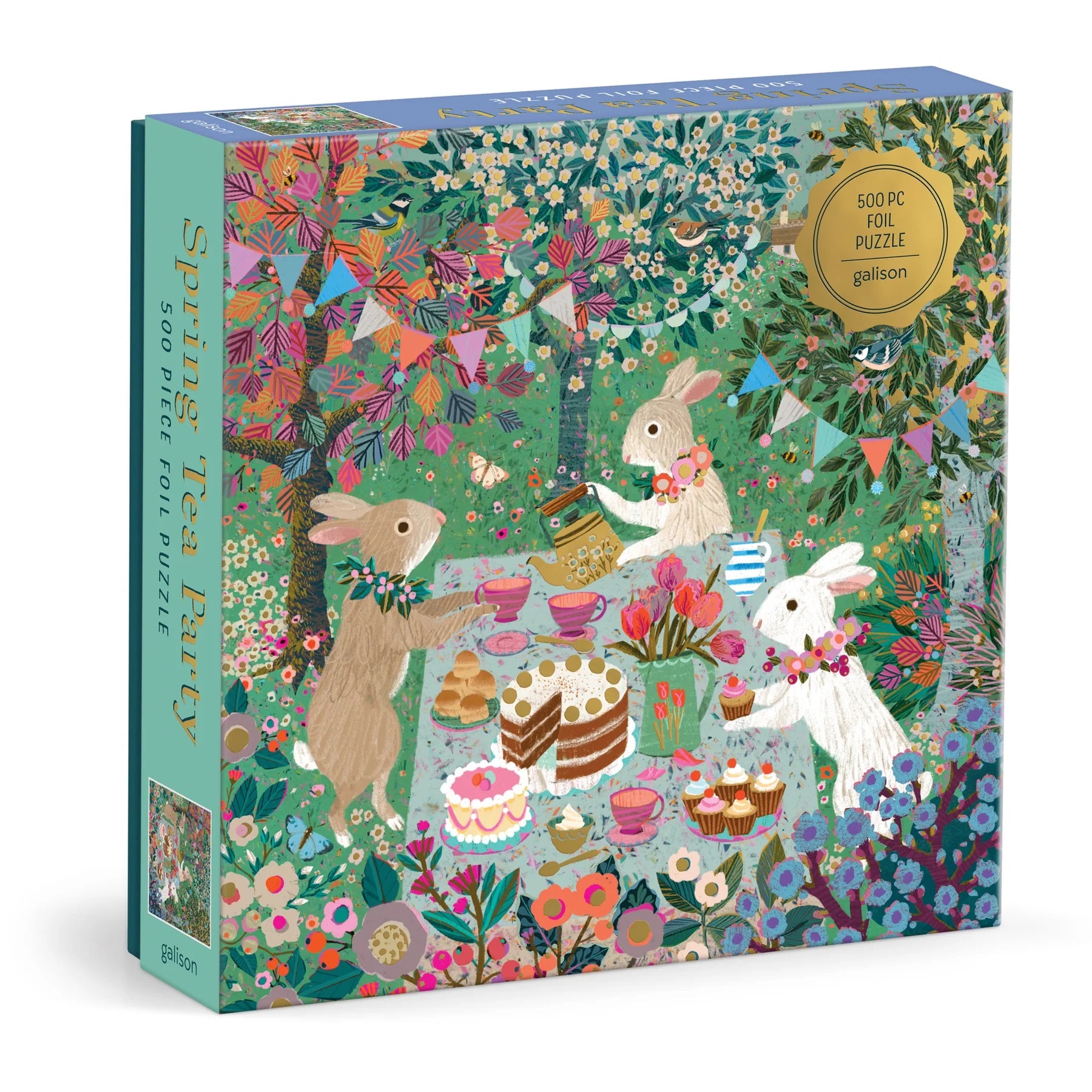 Casse-tête Tea Party 500 pièces Gallison puzzle coloré fleuri lapins
