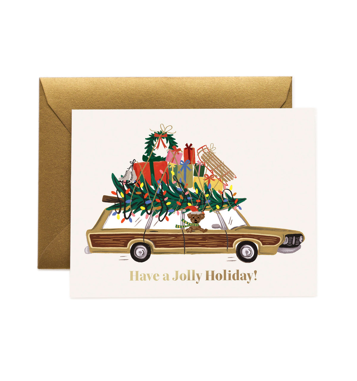 Carte de Noël Voiture vintage avec sapin Rifle Paper Co. Cute hiver cadeau