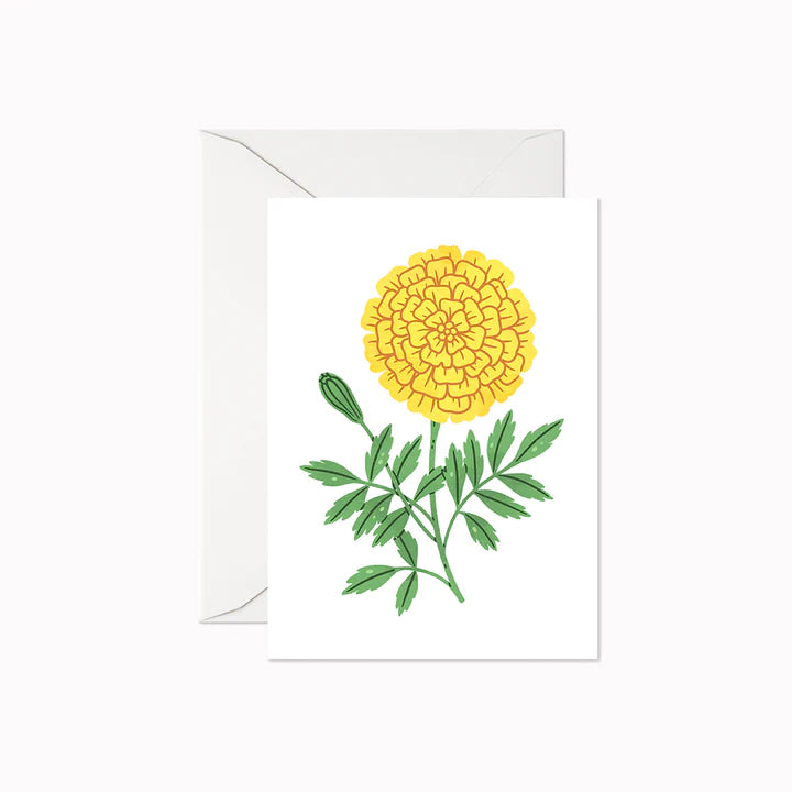 Mini carte de souhait fleur jaune marigold feuilles