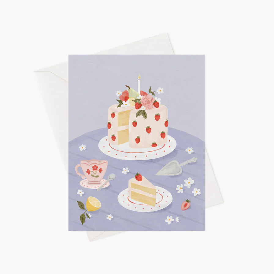 Carte souhaits, gâteau aux fraises, mignon, violet, Marie-Lise illustration, Québec, Canada