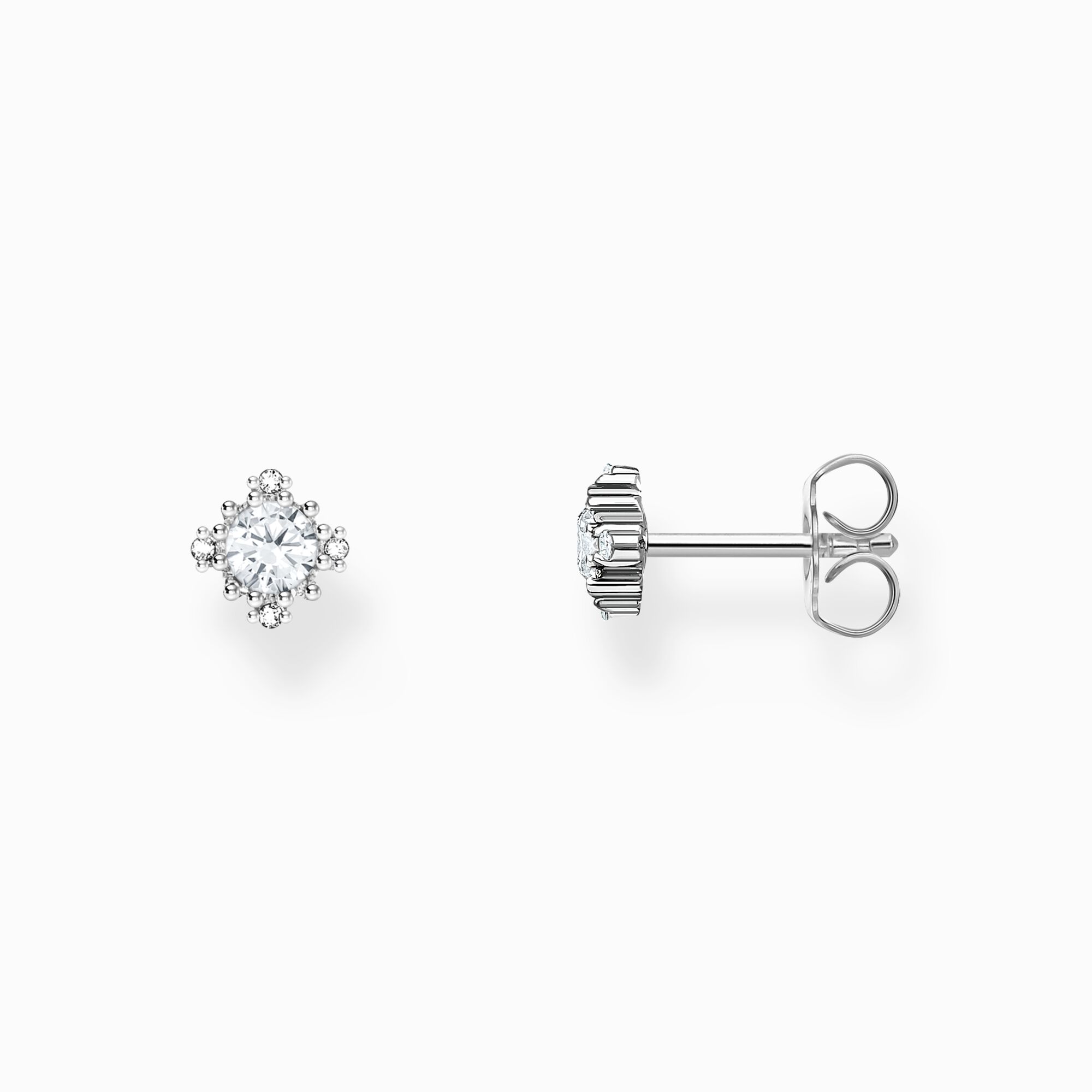 Boucles clou vintage argent sterling blanc bijoux Thomas Sabo style mode zircon blanc