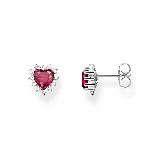 Boucles clous romance coeur rouge bijoux style mode argent sterling zircon blanc Thomas Sabo