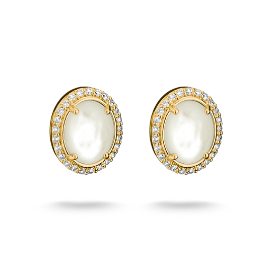 Boucles d'oreilles Cabochon nacre et zircon Placage Or 18 carats Thomas Sabo cute tendance