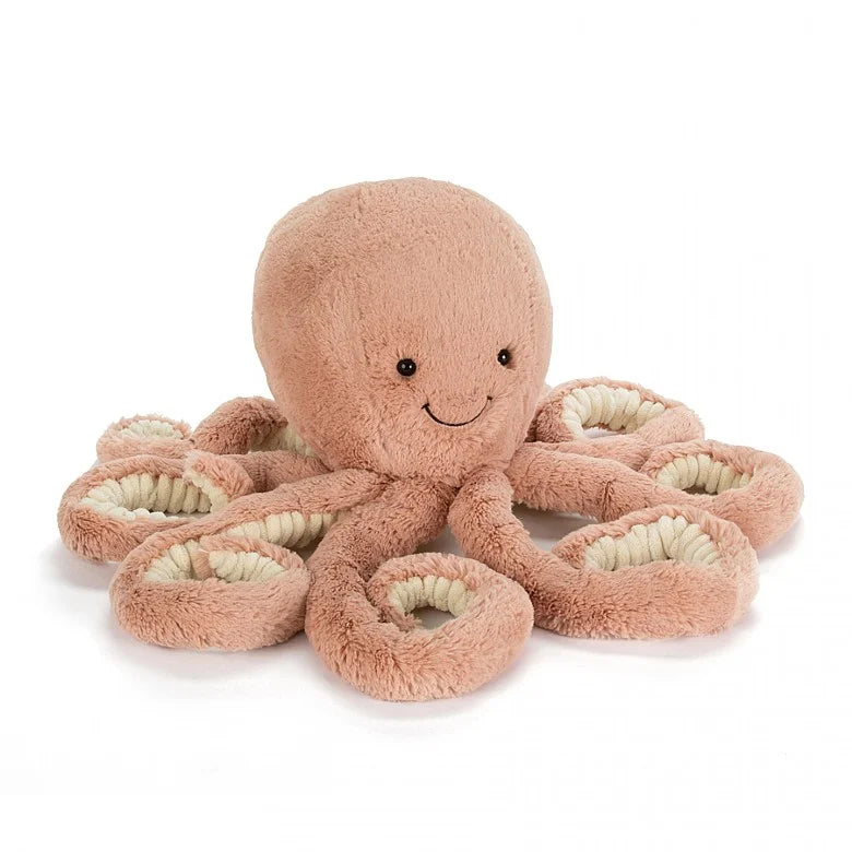 Toutou pieuvre Jellycat Odelie Blush orangé grand et petit