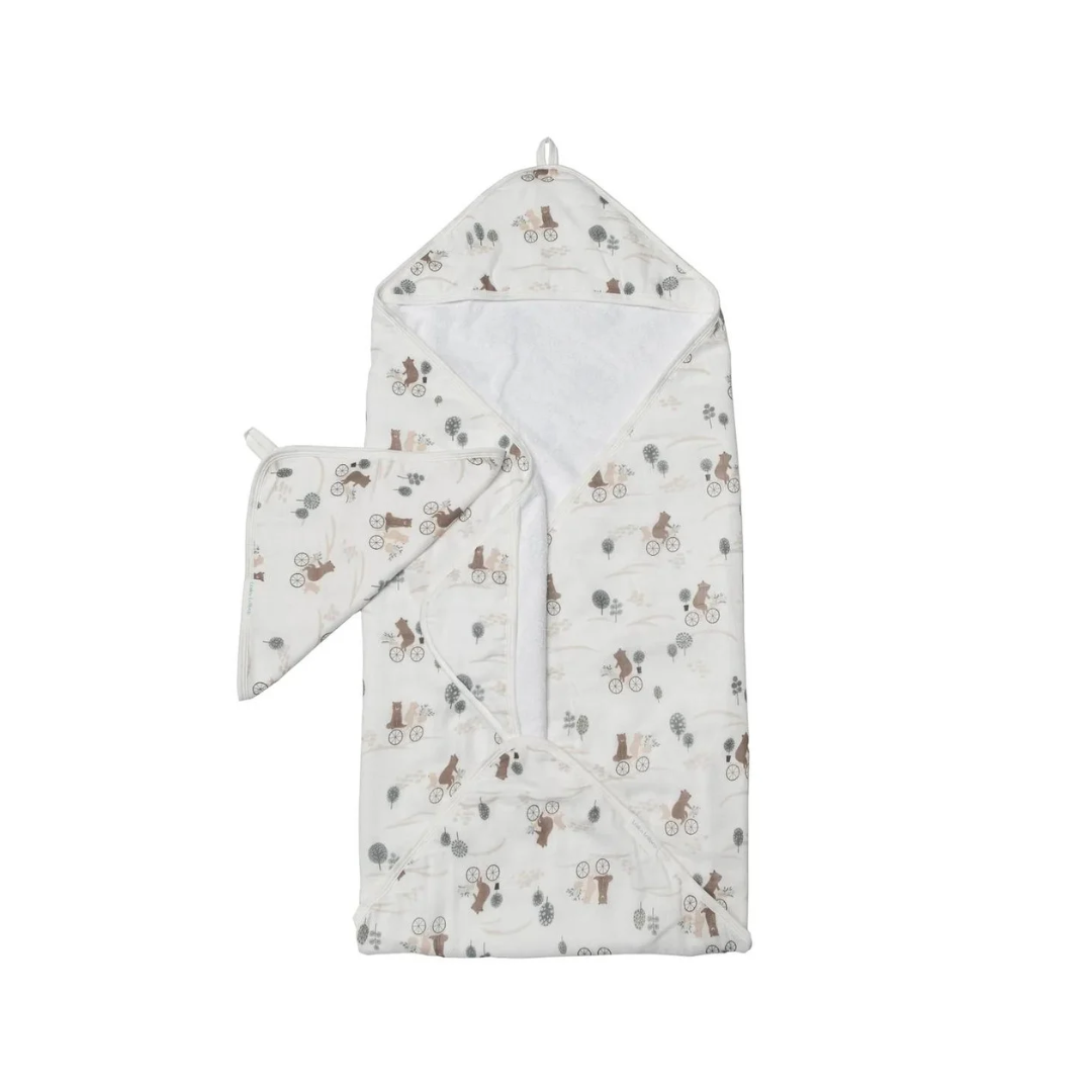 Ensemble de serviette de bain pour bébés motif oursons à bicyclette de Loulou Lollipop