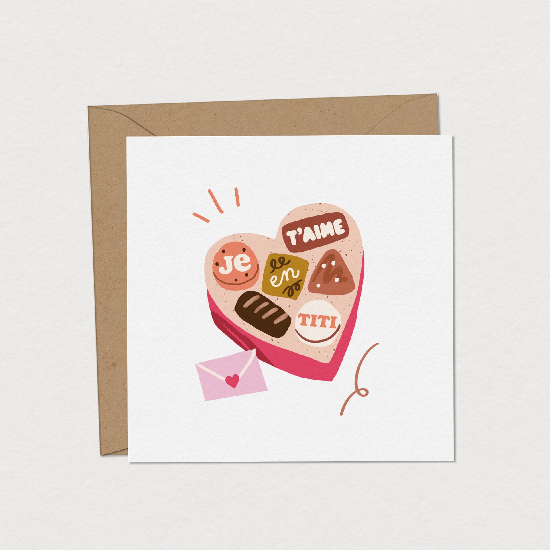 Carte St-Valentin Je t'aime Mimosa Design Boite chocolats