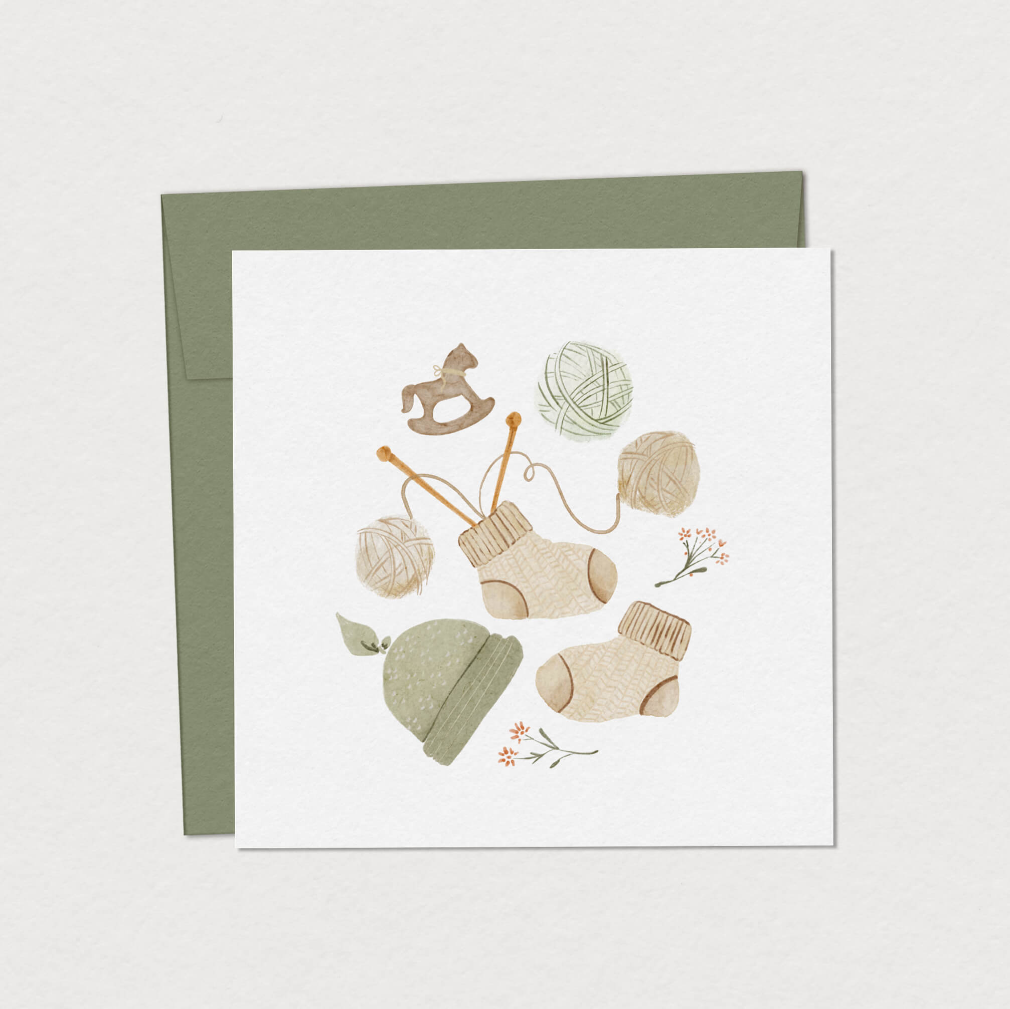 Carte de souhaits Petit Trésor Mimosa Design cute bébé naissance vert