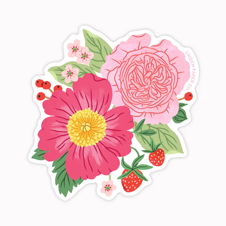 Autocollant transparent pivoines rose fleur fraise