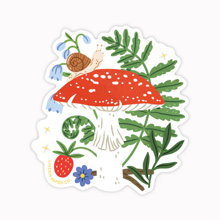 Autocollant transparent champignon fraise rouge feuilles