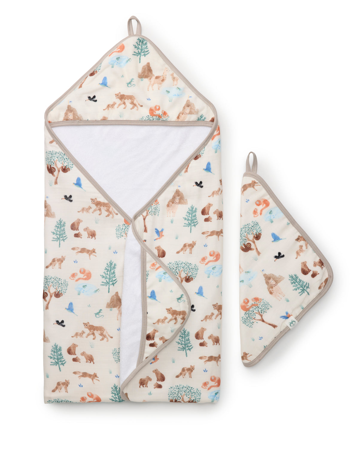 Ensemble serviette et débarbouillette Lama Loulou Lollipop cute bébé blanc animaux